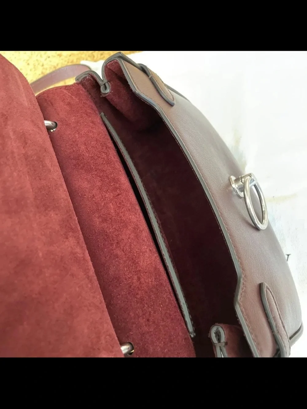 Mulberry Burgundy and Light Blue Geometric Top-Handle Satchel